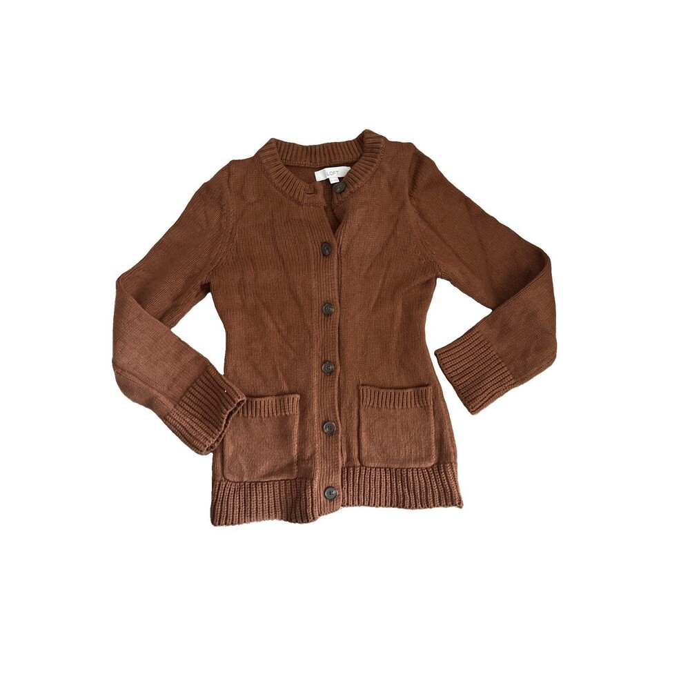 Loft Waisted Patch Pocket Cardigan XS Rust Brown
